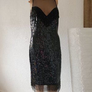 A.J.BARI Elegant Black Glass Beaded Sheath Dress Size 12  Party Formal Holiday
